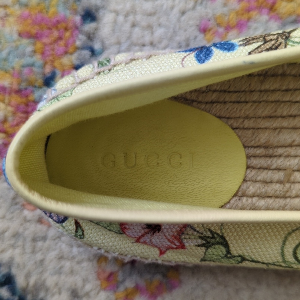 Gucci x Kris Knight Flora Knight Floral Canvas Espadrille Flats Citrus Yellow 38 - Picture 13 of 16